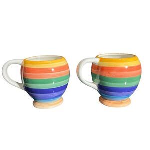 Set of 2 Rondo Hand Painted Rainbow Circulars Color Coffee Mugs